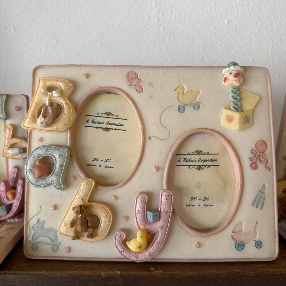 3pc Lot A Richesco Corp Baby Photo Frame Set 3D Resin Pastel Nursery Decor